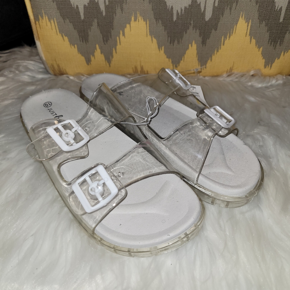 Clear Women's Sandals with White Accents